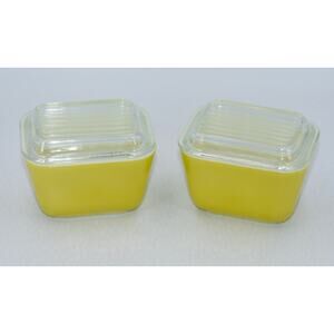PYREX Verde Yellow 501 B 1 1/2 Cup Refrigerator Dish with Glass Lid Vintage Set